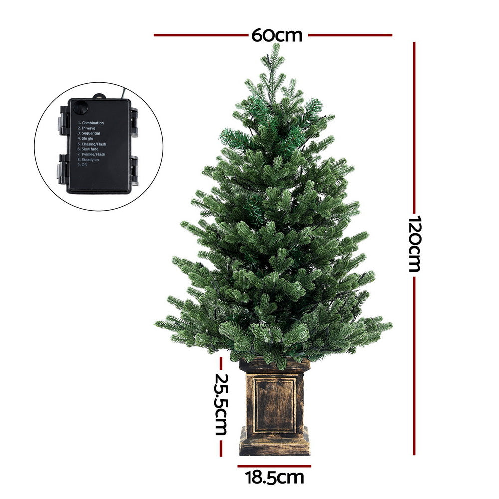 Jingle Jollys 1.2M Potted Christmas Tree with LED Lights, 8 Modes