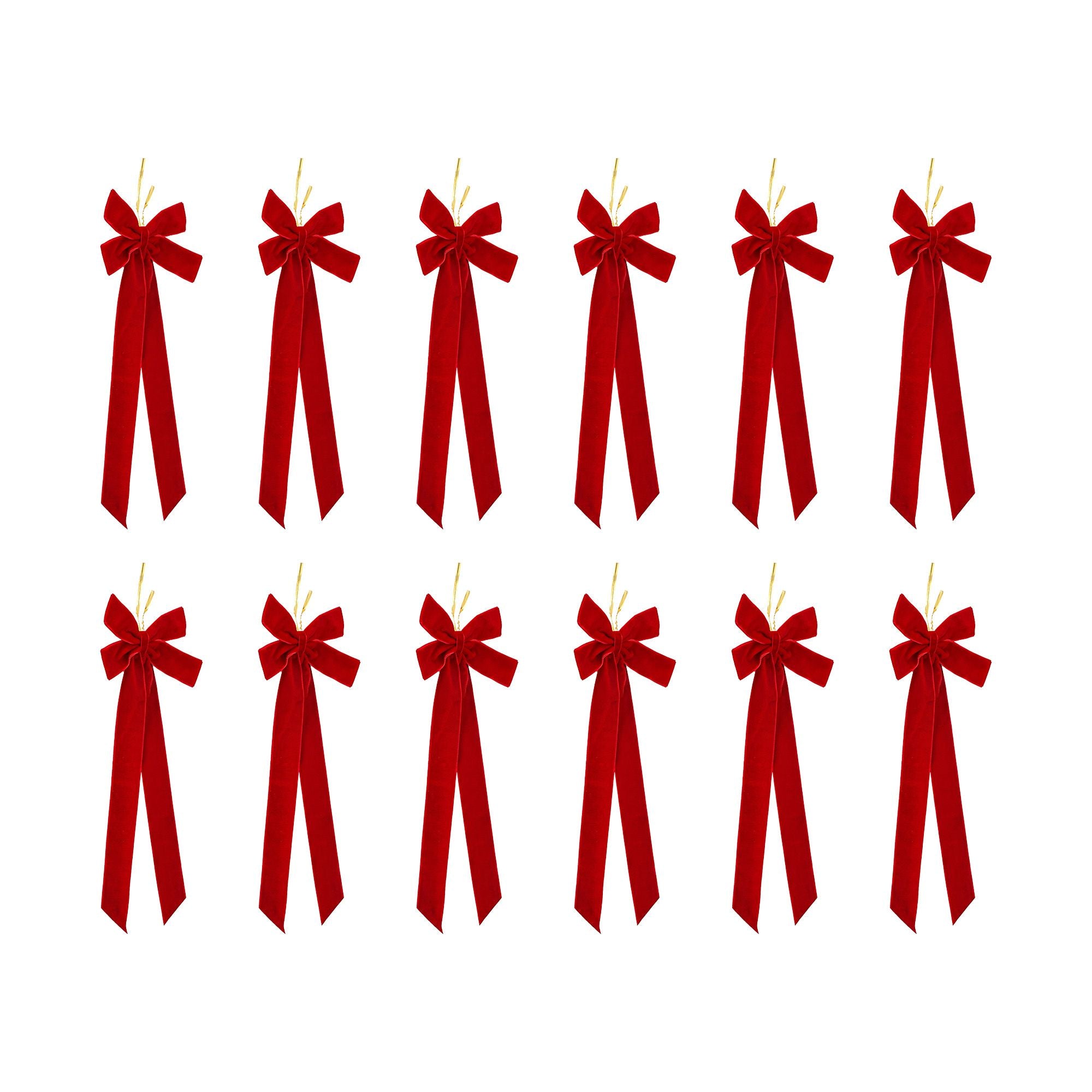 Jingle Jollys 12Pcs Red Velvet Christmas Bows Tree Decorations Xmas Decor