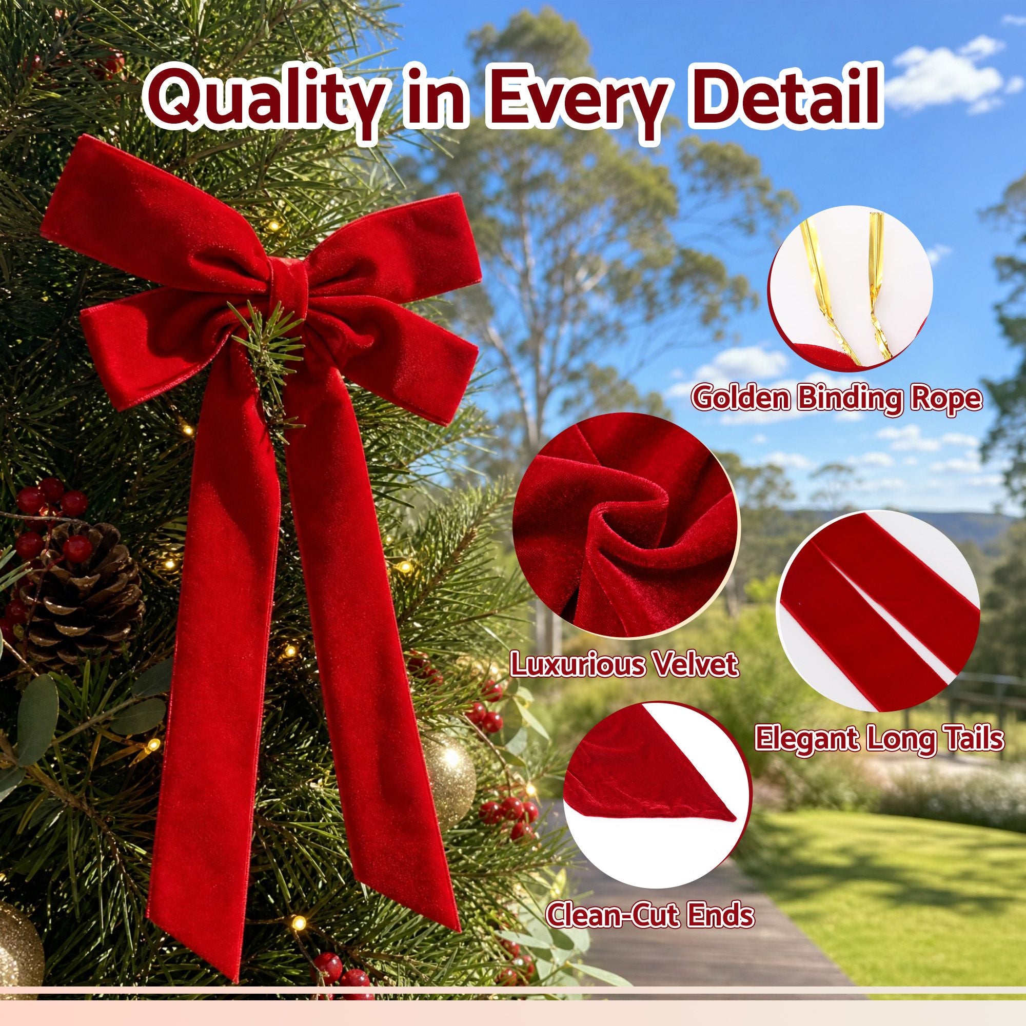 Jingle Jollys 12Pcs Red Velvet Christmas Bows Tree Decorations Xmas Decor