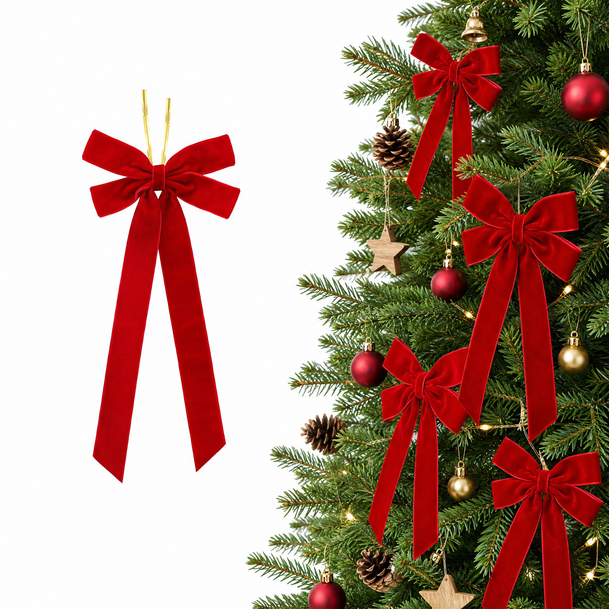 Jingle Jollys 12Pcs Red Velvet Christmas Bows Tree Decorations Xmas Decor