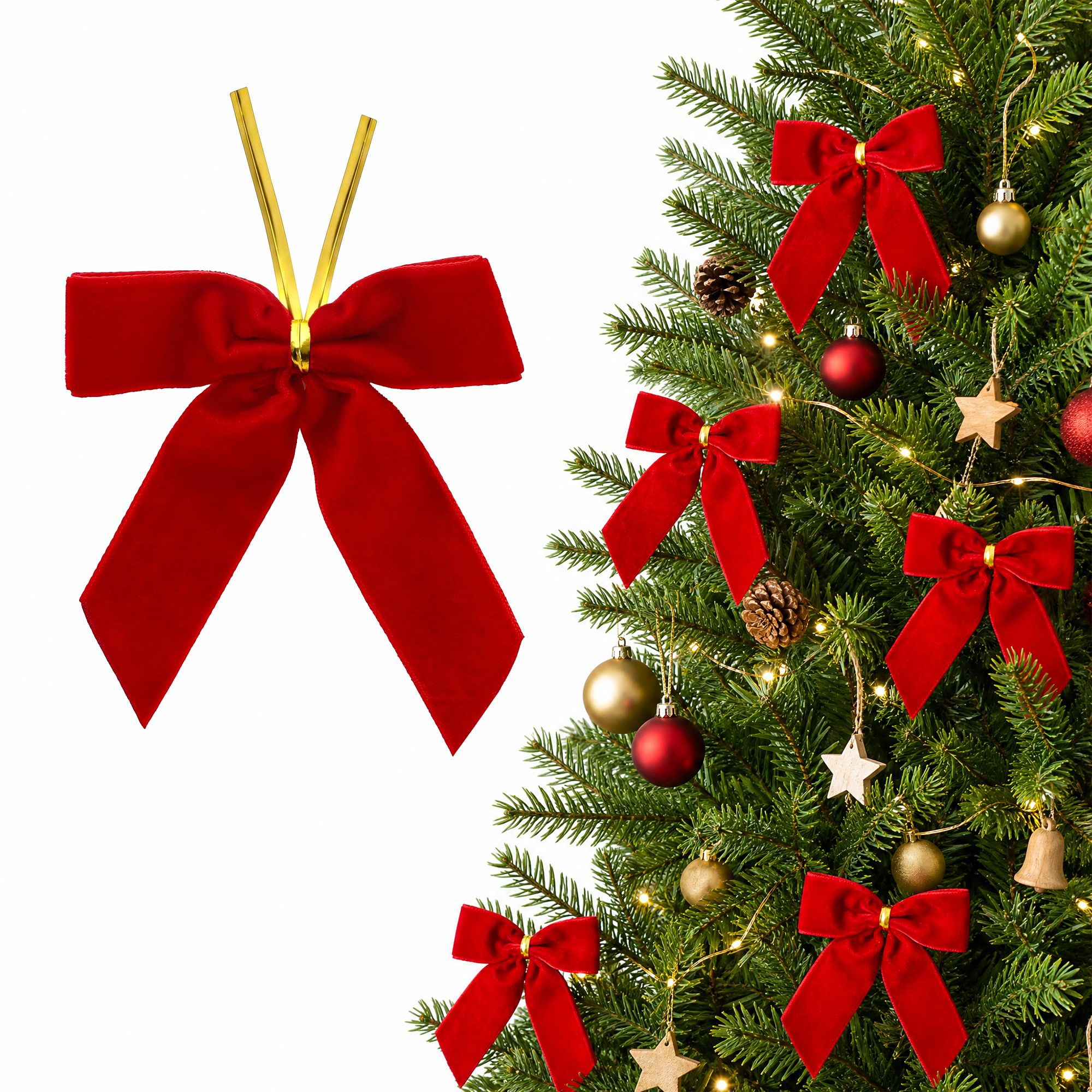 Jingle Jollys 24Pcs Red Velvet Christmas Bows Tree Decorations Xmas Decor