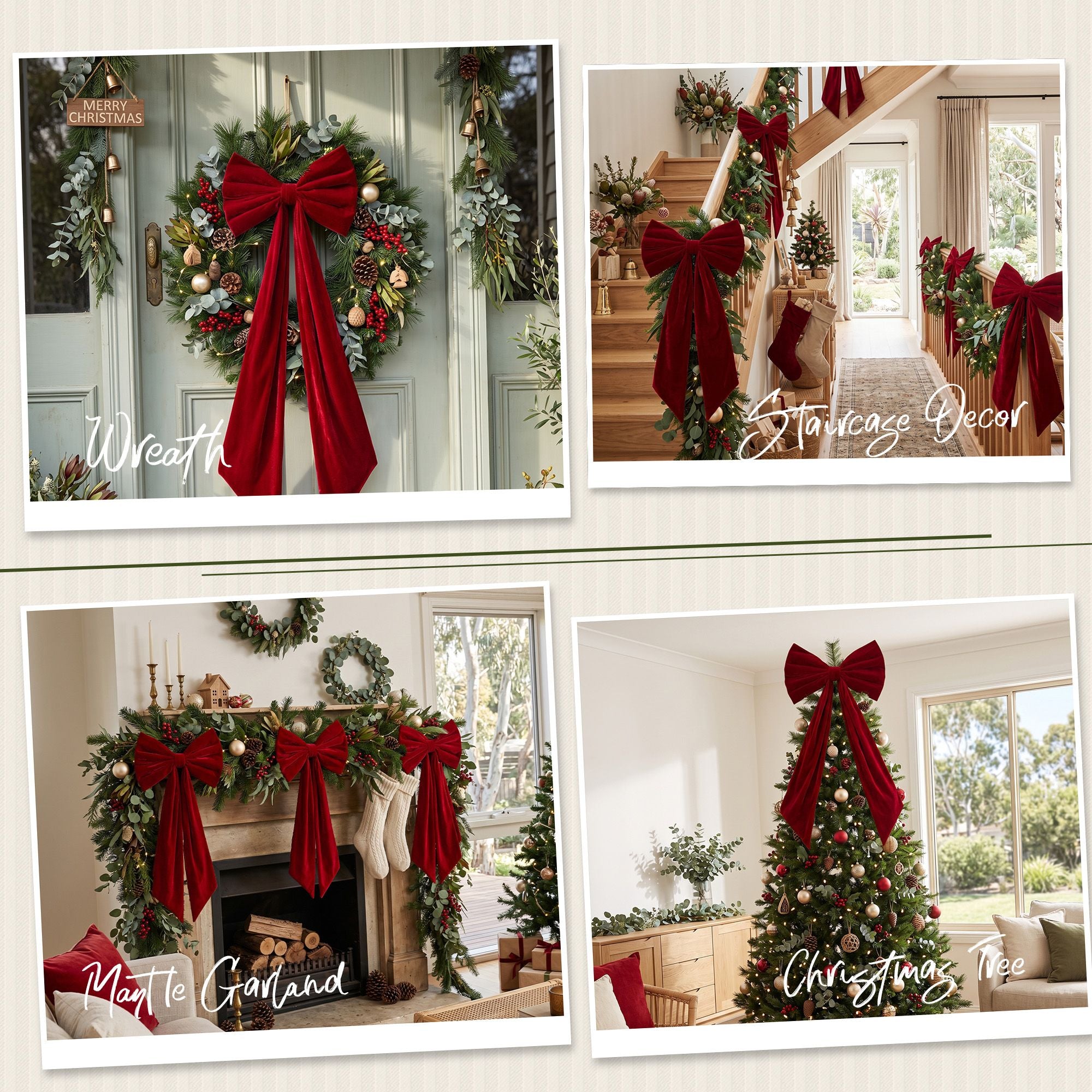 Jingle Jollys Red Velvet Christmas Bows Tree Decorations Xmas Ornaments