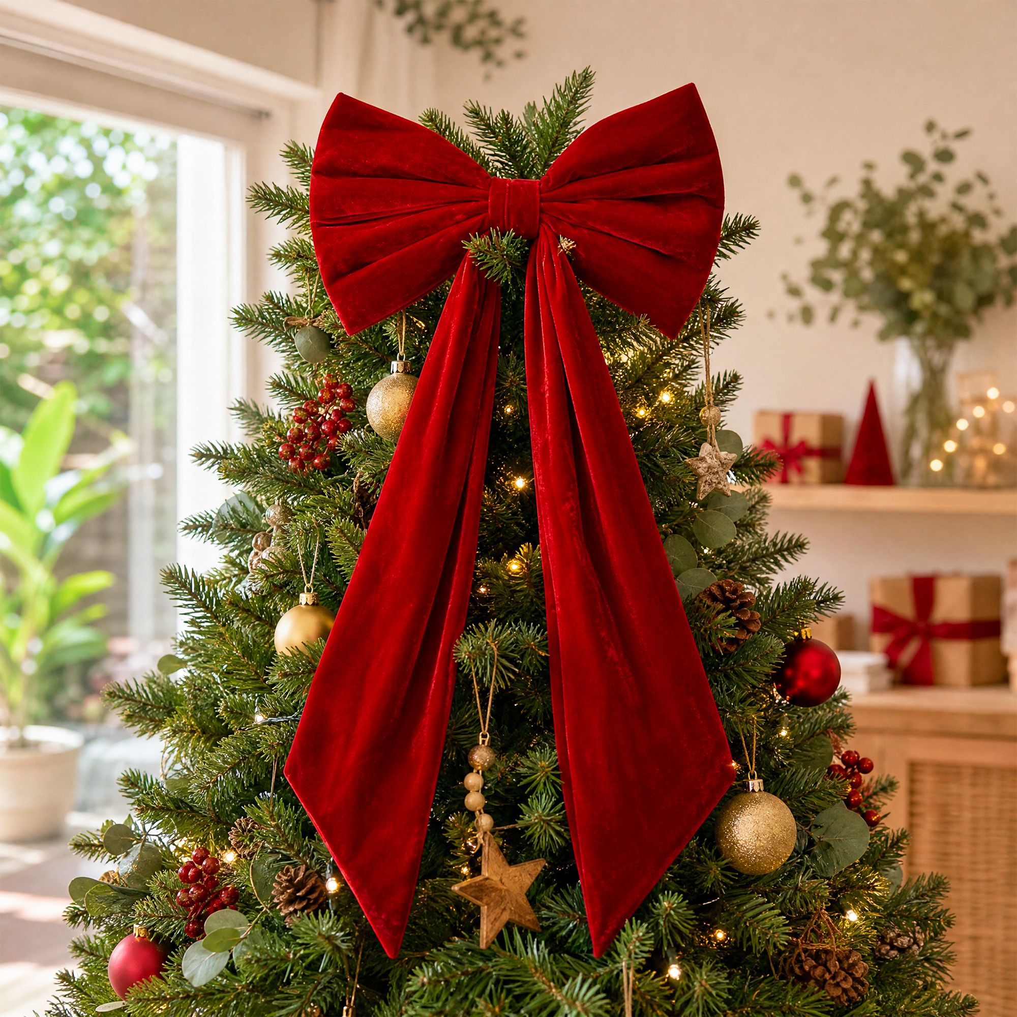 Jingle Jollys Red Velvet Christmas Bows Tree Decorations Xmas Ornaments