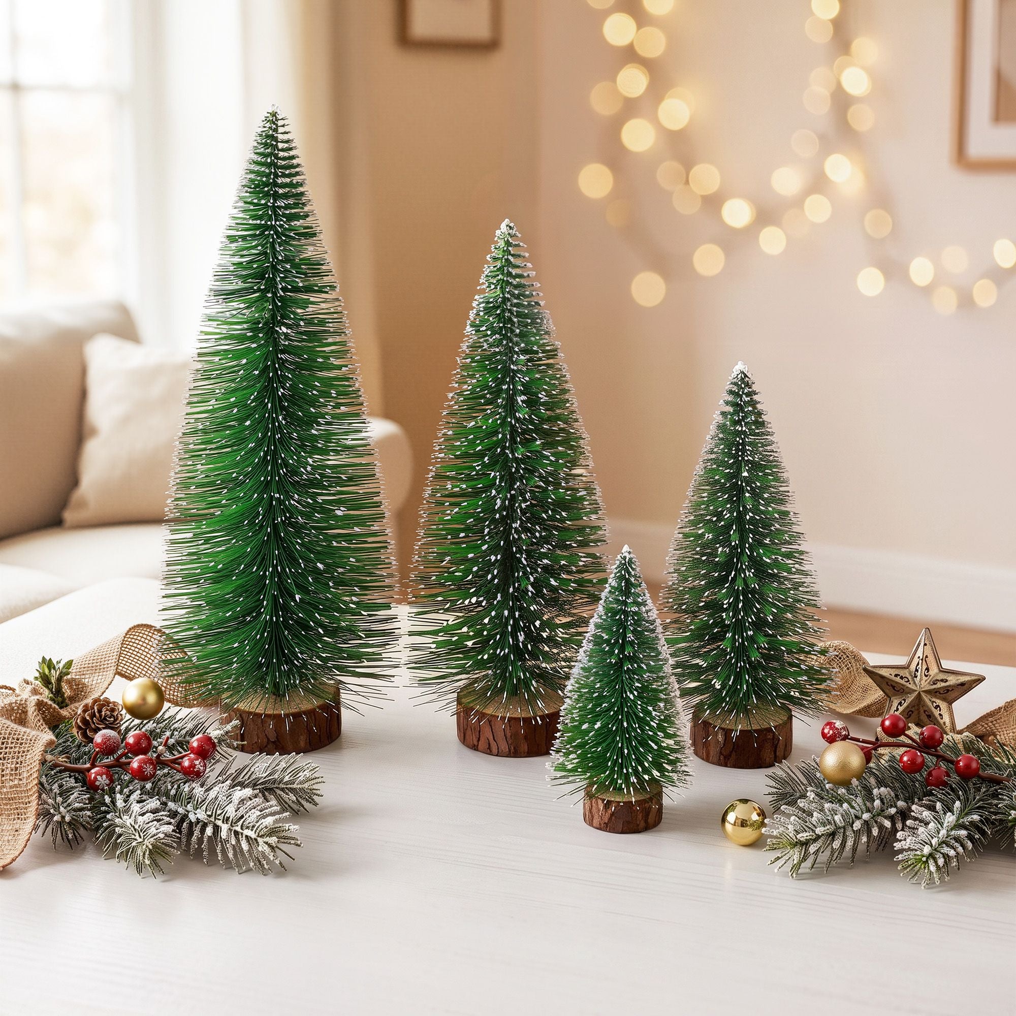 Jingle Jollys Christmas Table Decoration 4Pcs Mini Tree Set Frosted Party Decor