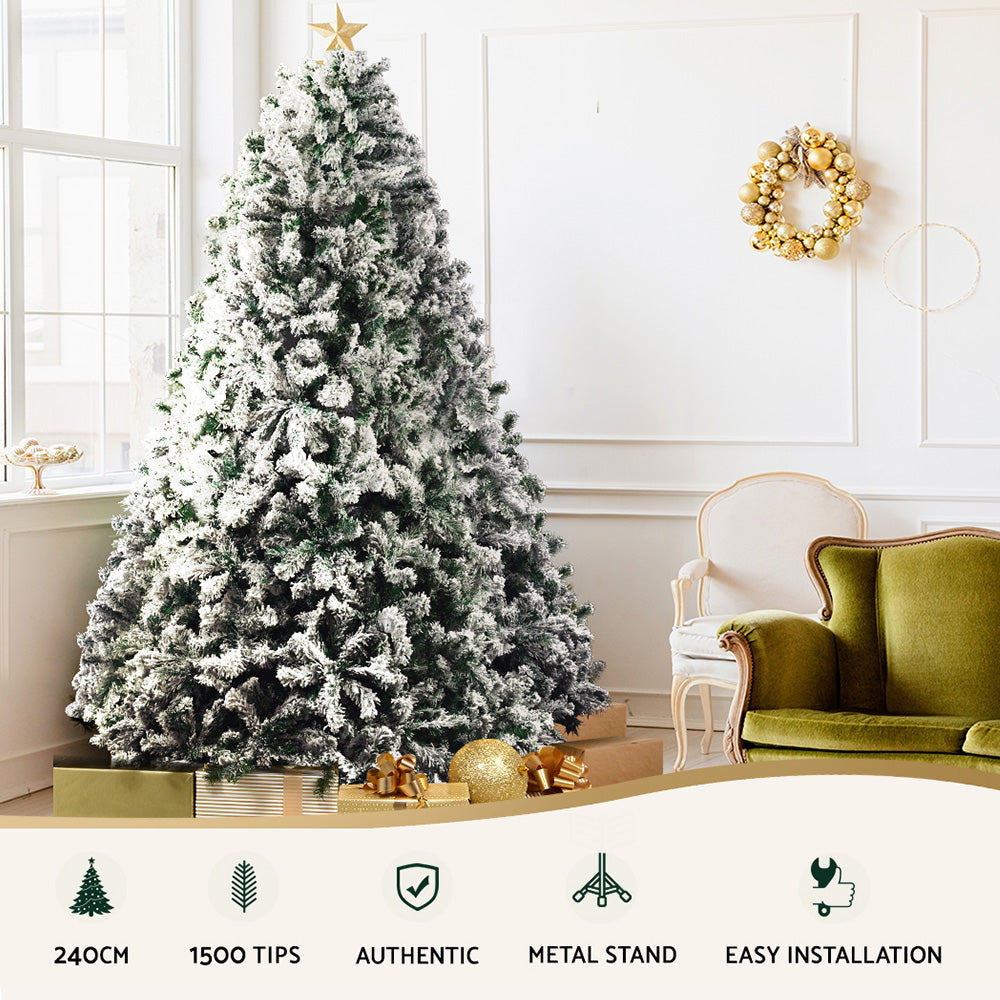 Jingle Jollys 2.4M Snow Flocked Christmas Tree with 1500 Tips