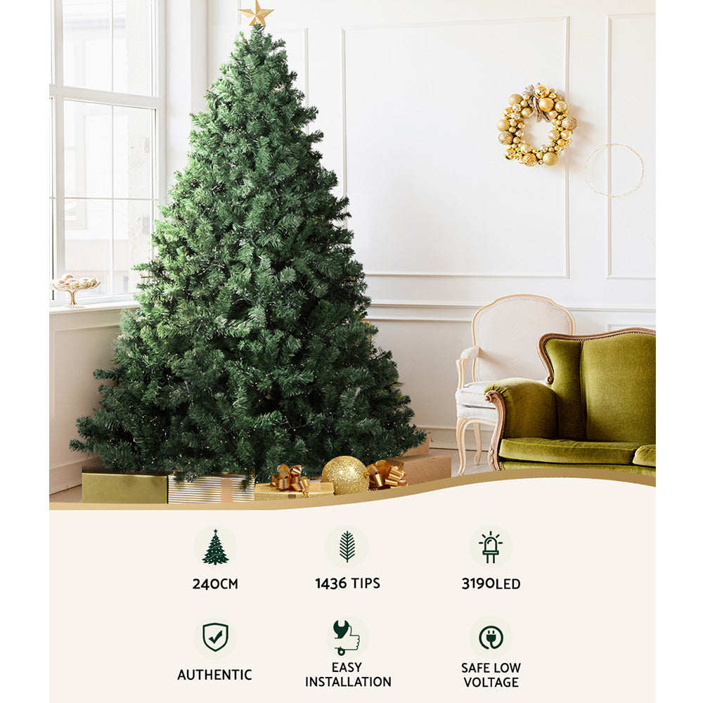 Jingle Jollys 2.4M Pre-Lit LED Christmas Tree with 8 Light Modes