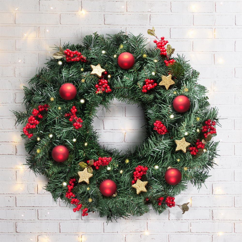 Jingle Jollys 60cm Christmas Wreath Green Indoor Outdoor Decor