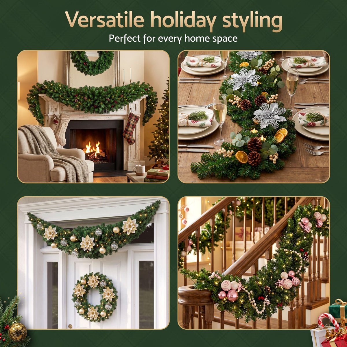Jingle Jollys 1.8m Green Christmas Garland Decorations