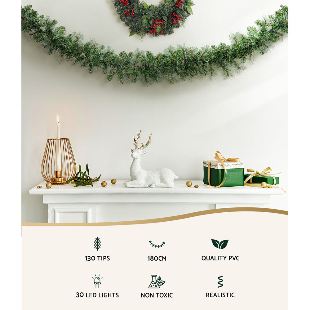 Jingle Jollys 1.8m Christmas Garland LED Lights Green