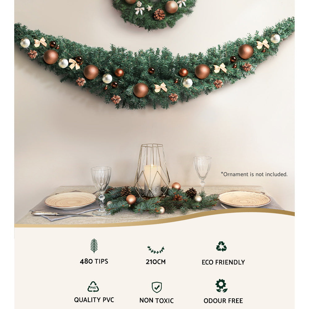 Jingle Jollys 2.1m Christmas Garland Green Indoor Outdoor Decor