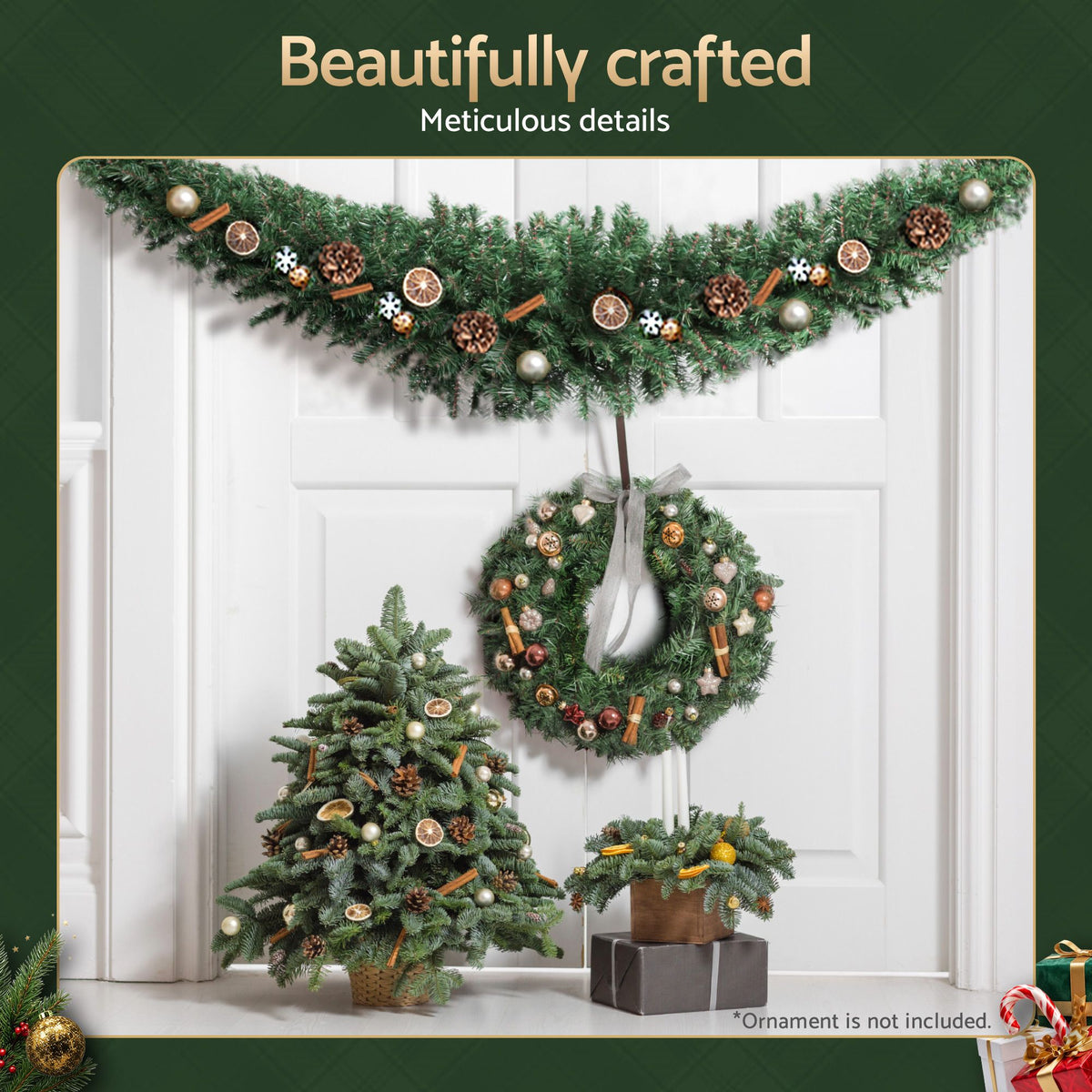 Jingle Jollys 2.4m Christmas Garland Green Indoor Outdoor Decorations