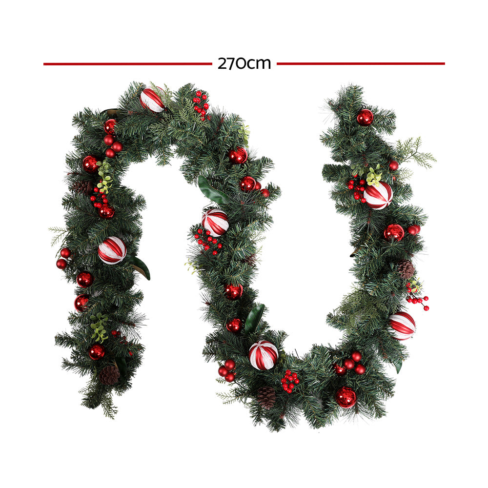 Jingle Jollys 2.7m Christmas Garland with Decorations Green