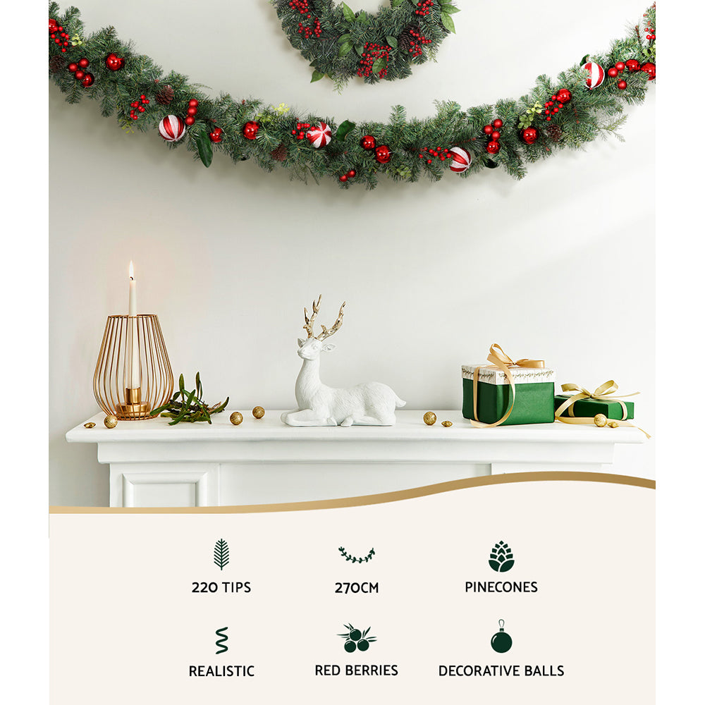 Jingle Jollys 2.7m Christmas Garland with Decorations Green