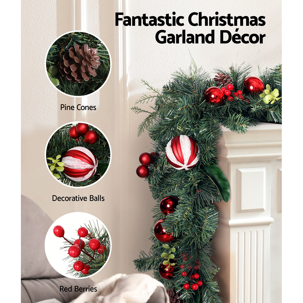 Jingle Jollys 2.7m Christmas Garland with Decorations Green