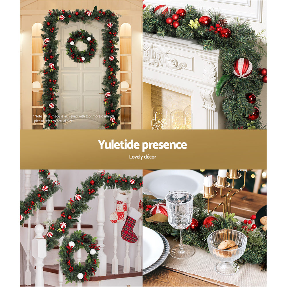 Jingle Jollys 2.7m Christmas Garland with Decorations Green