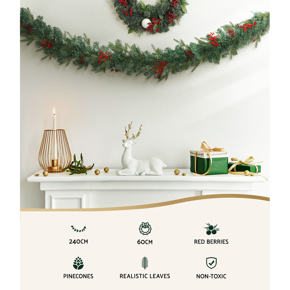 Jingle Jollys 240cm Garland & 60cm Wreath Set LED Lights Xmas Decor