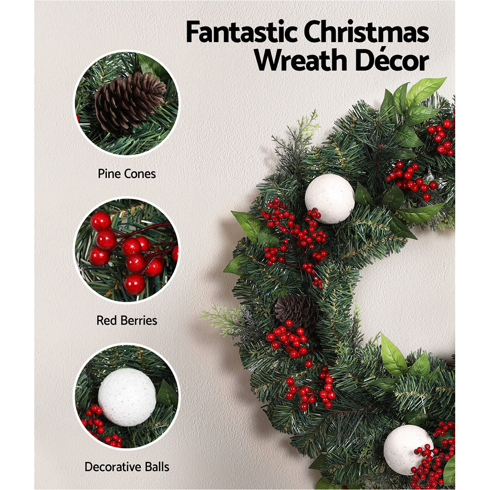 Jingle Jollys 240cm Garland & 60cm Wreath Set LED Lights Xmas Decor