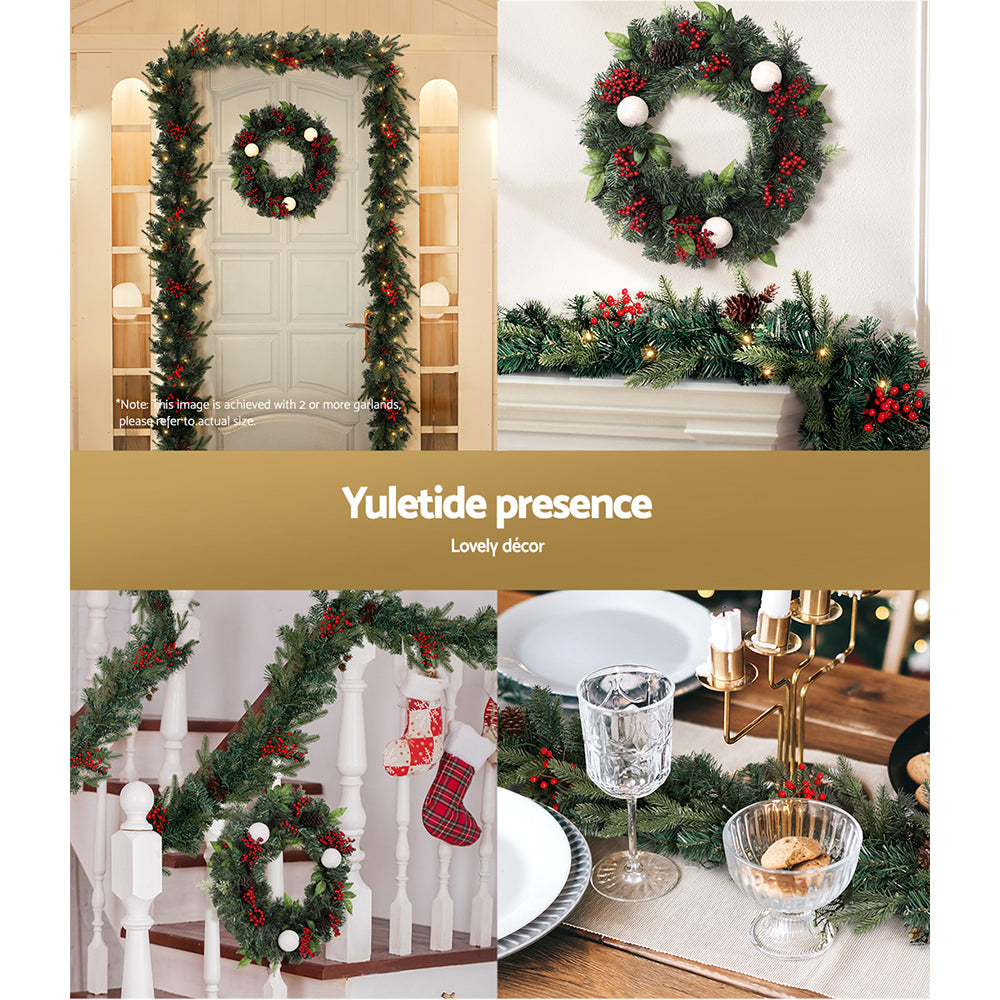 Jingle Jollys 240cm Garland & 60cm Wreath Set LED Lights Xmas Decor