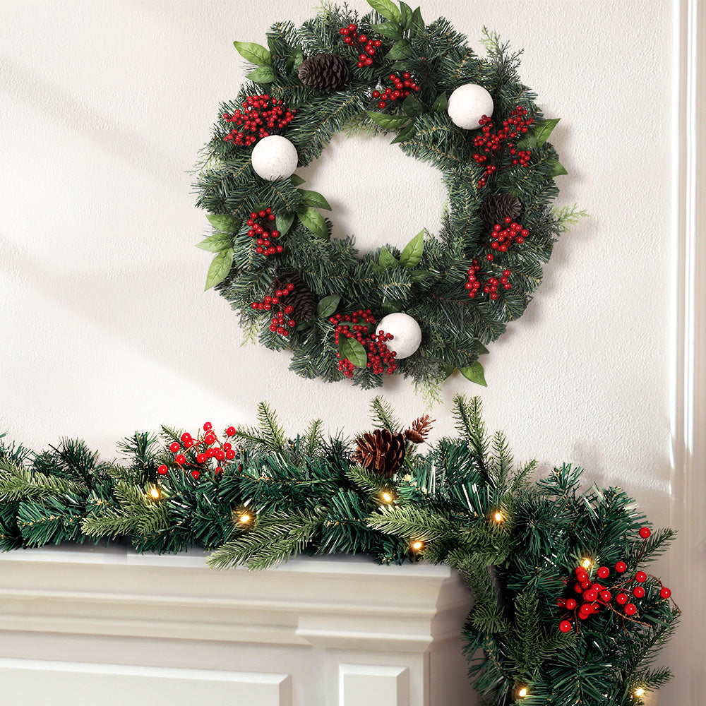 Jingle Jollys 240cm Garland & 60cm Wreath Set LED Lights Xmas Decor