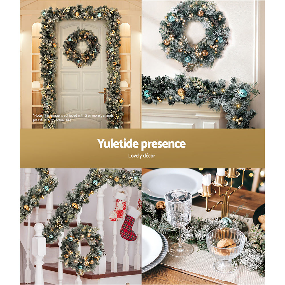 Jingle Jollys 2.7m Christmas Garland and 60cm Wreath Set LED Snowy Decor