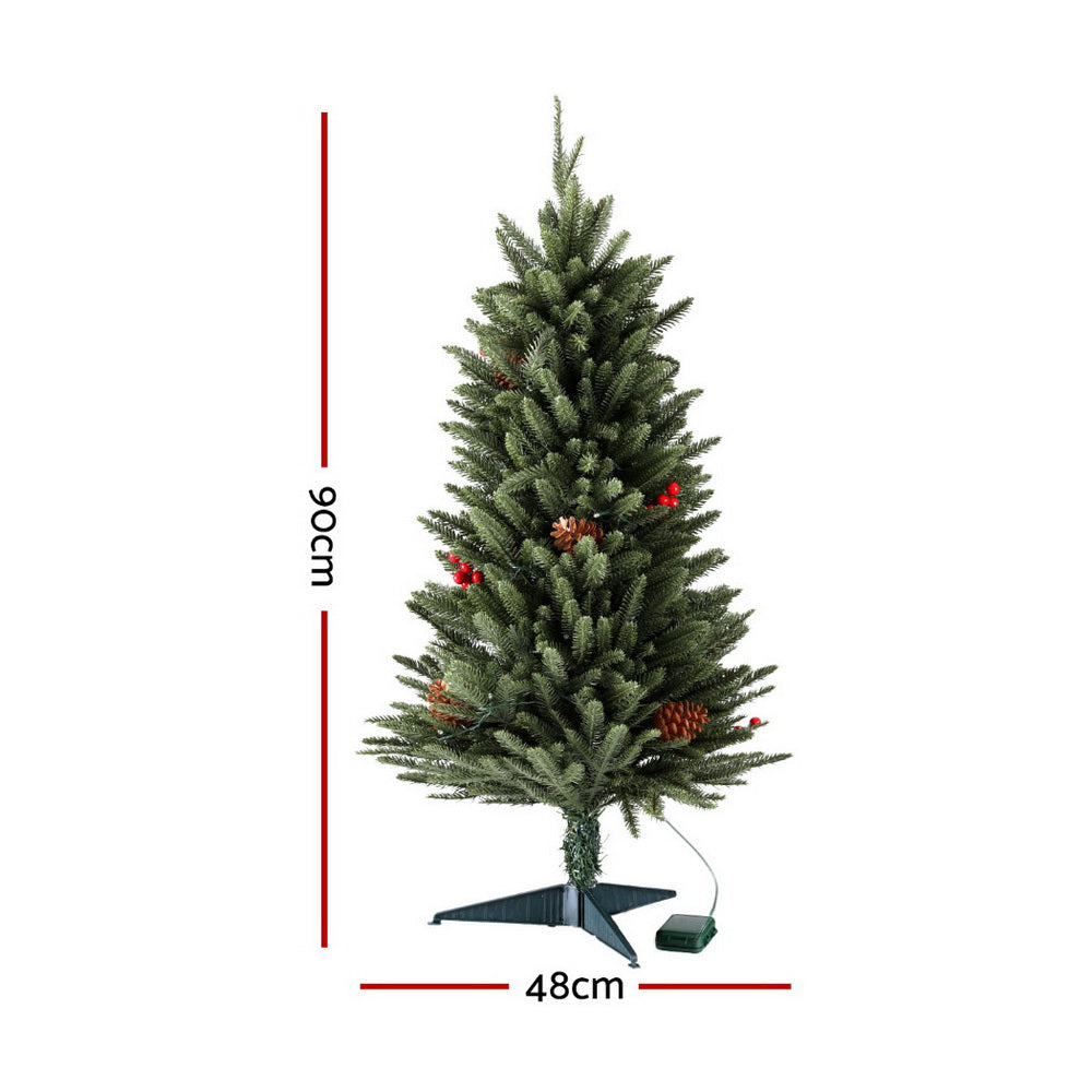 90cm LED Mini Christmas Tree, Warm White Lights, Sturdy Metal Base, Jingle Jollys