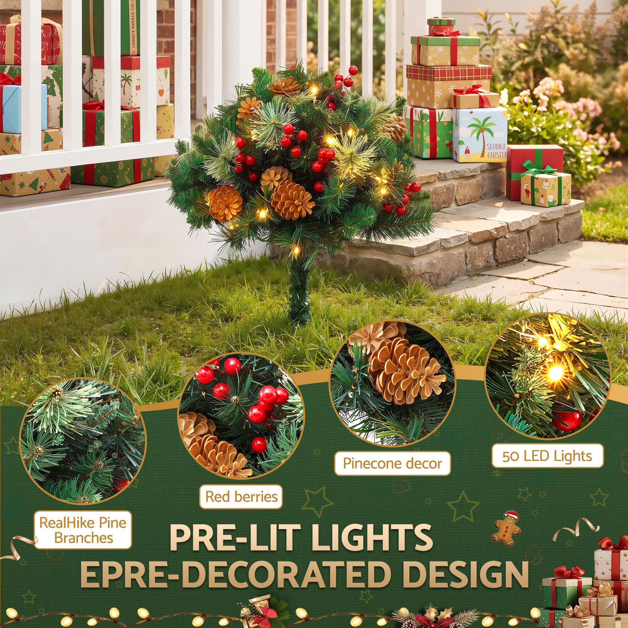 Jingle Jollys 2 Pack 45cm Lighted Artificial Christmas Tree Pathway Xmas Trees
