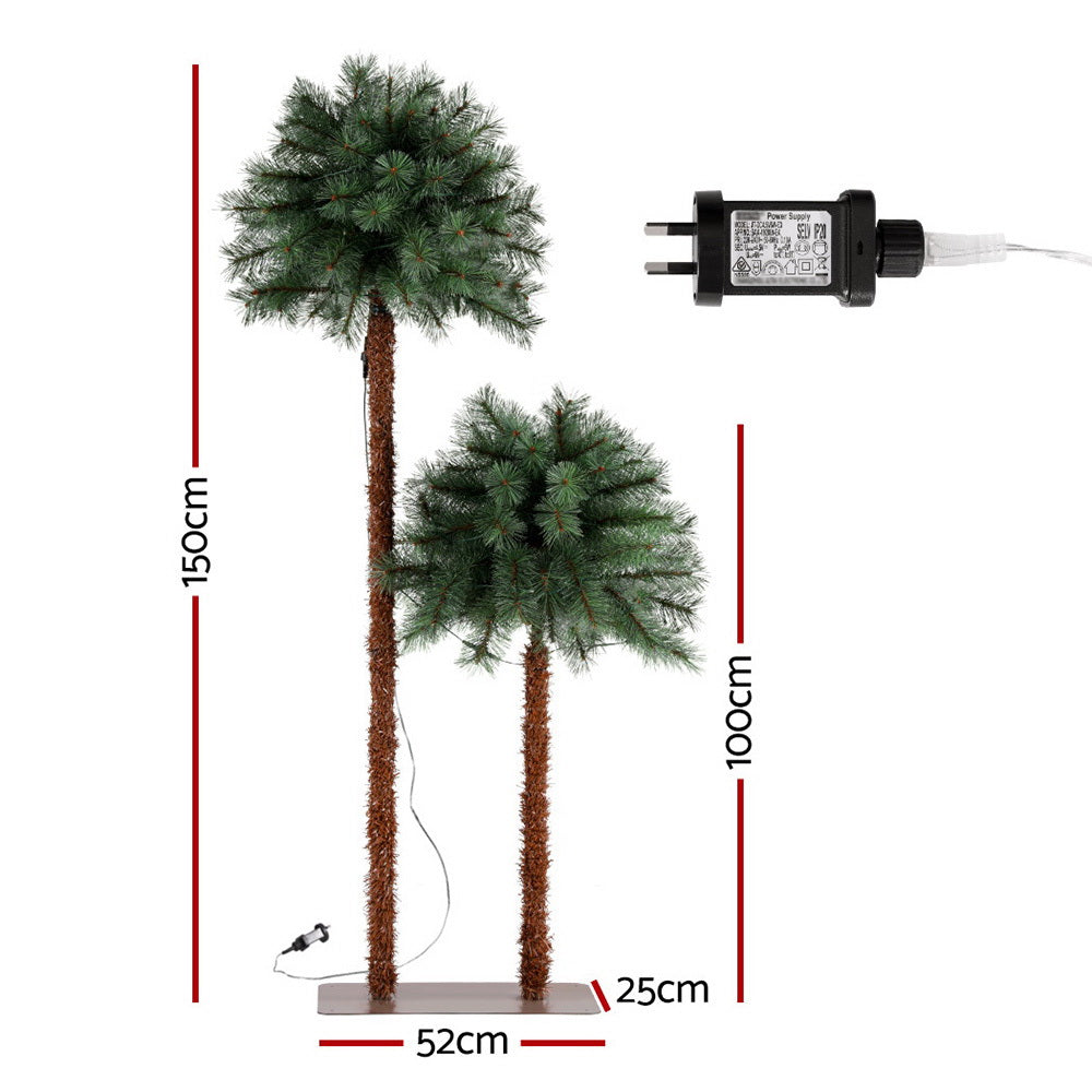 LED Palm Xmas Tree Set, 1.5m+1m, Metal Stand, Jingle Jollys