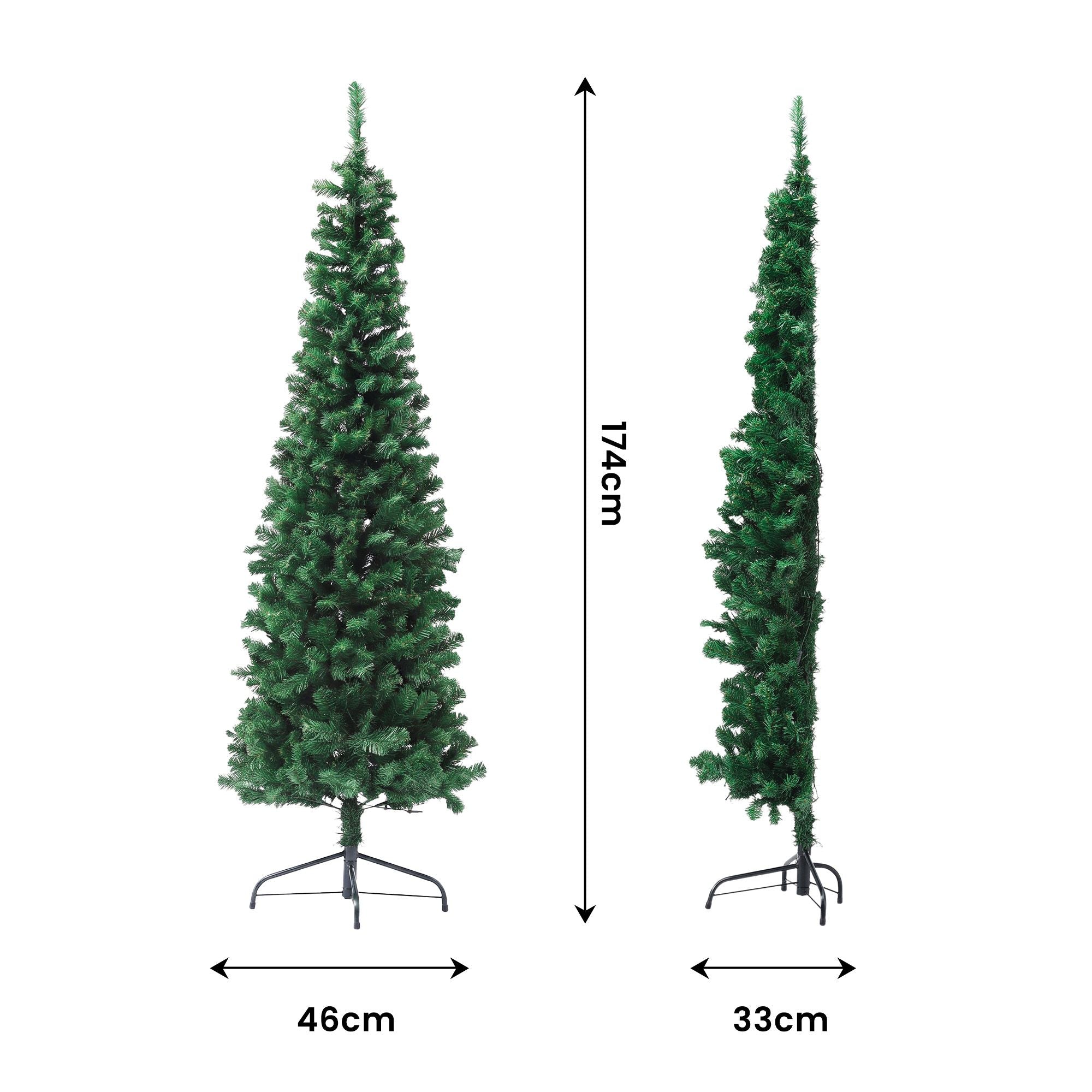 Jingle Jollys 1.8m Pre-Lit Christmas Tree Slim Pencil Xmas Tree Corner Tree