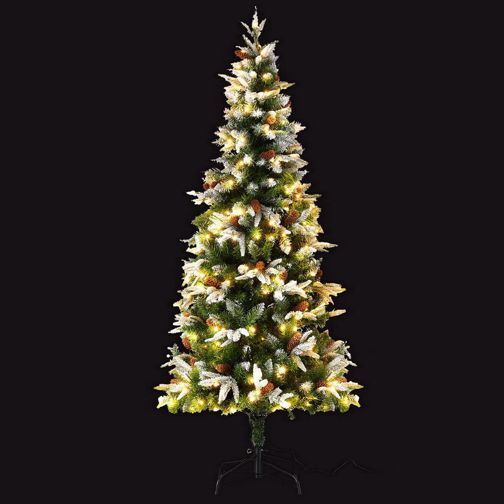 Jingle Jollys 190cm LED Christmas Tree Pine Cones Flocking