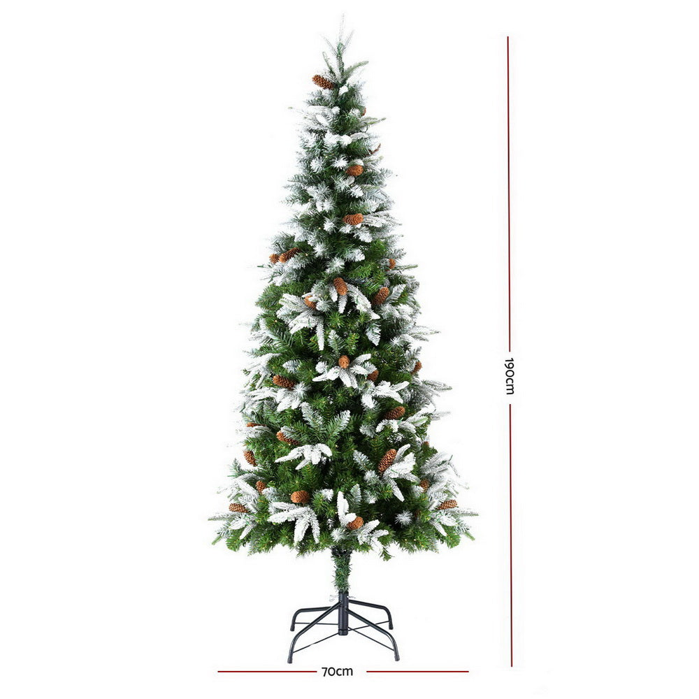 Jingle Jollys 190cm LED Christmas Tree Pine Cones Flocking