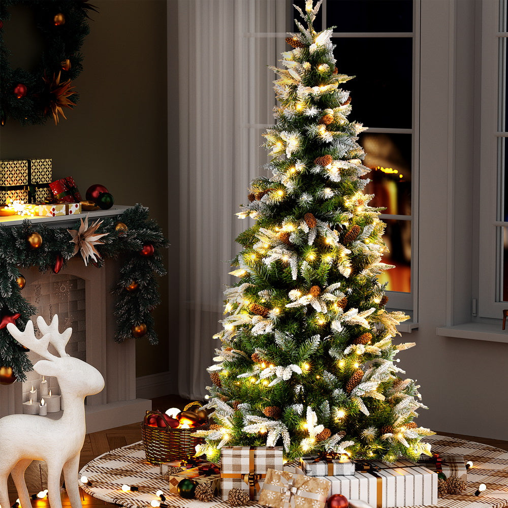 Jingle Jollys 190cm LED Christmas Tree Pine Cones Flocking