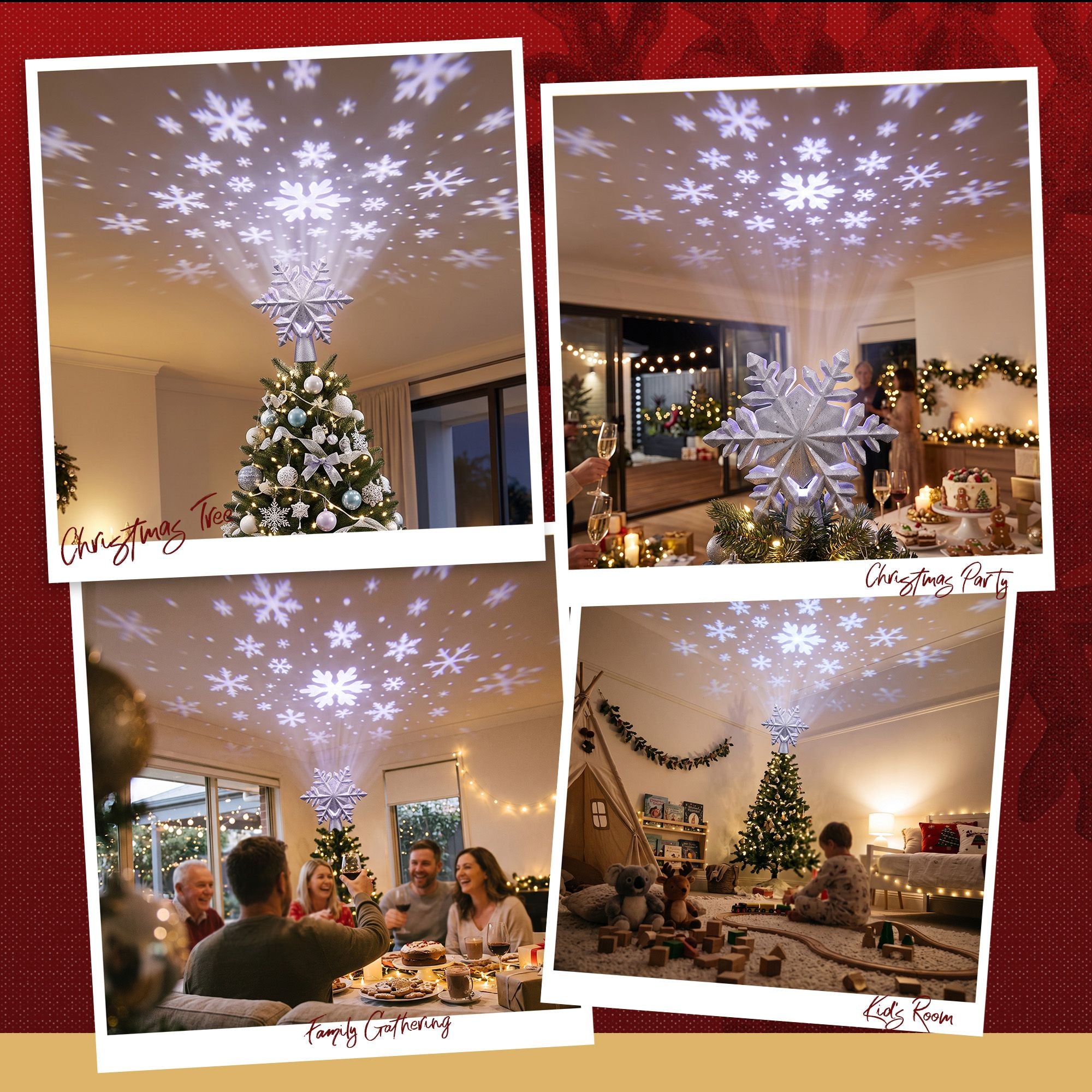 Jingle Jollys Christmas Tree Topper Lighted 360° Rotating Snowflake Projector Silver Glitter