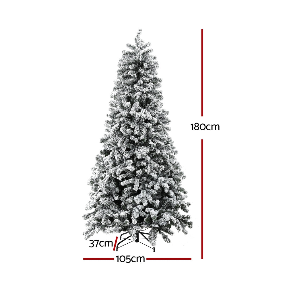 6FT Snow Flocked LED Christmas Tree, 8 Modes, Metal Stand