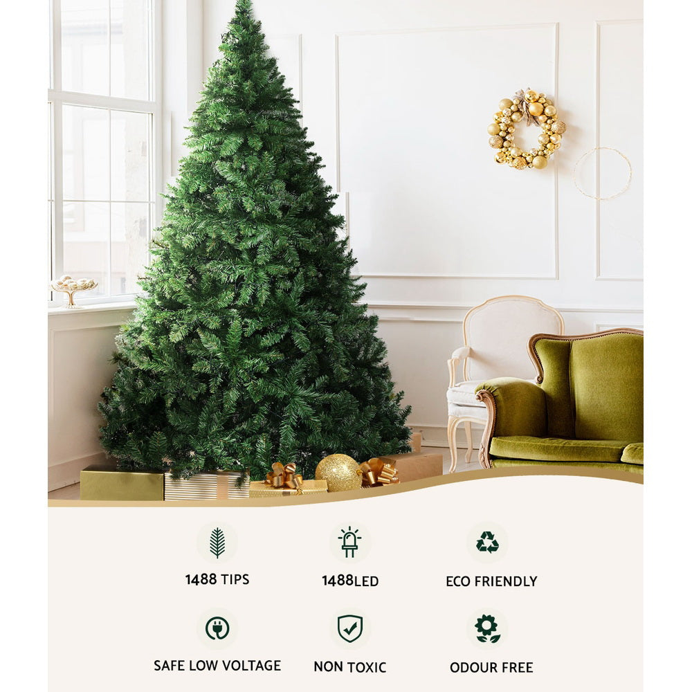 Jingle Jollys 2.4m Pre-lit Fir Christmas Tree 1488 LEDs 8 Modes