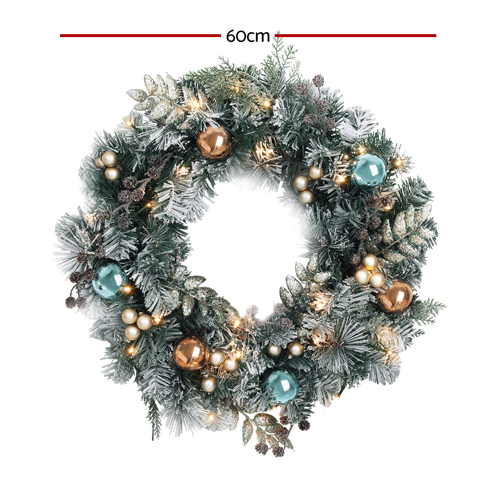 Jingle Jollys 60cm Christmas Wreath LED Snowy Garland Decor