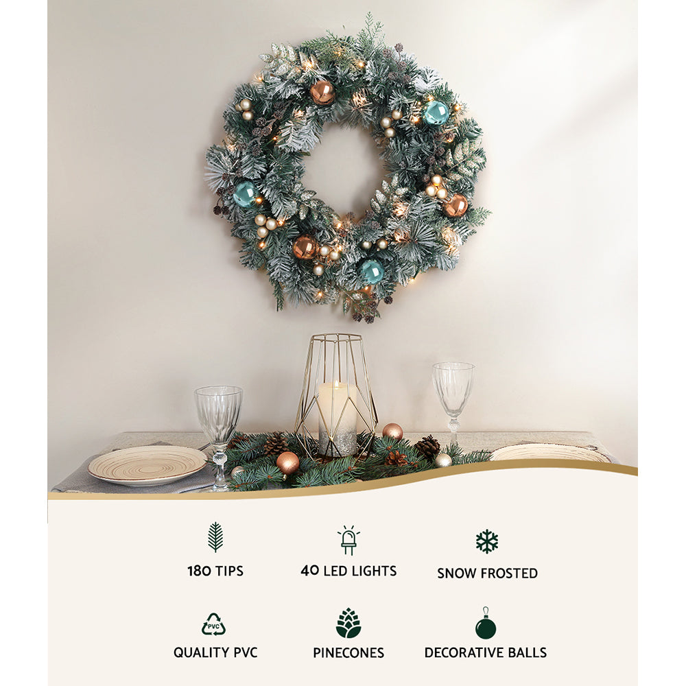 Jingle Jollys 60cm Christmas Wreath LED Snowy Garland Decor
