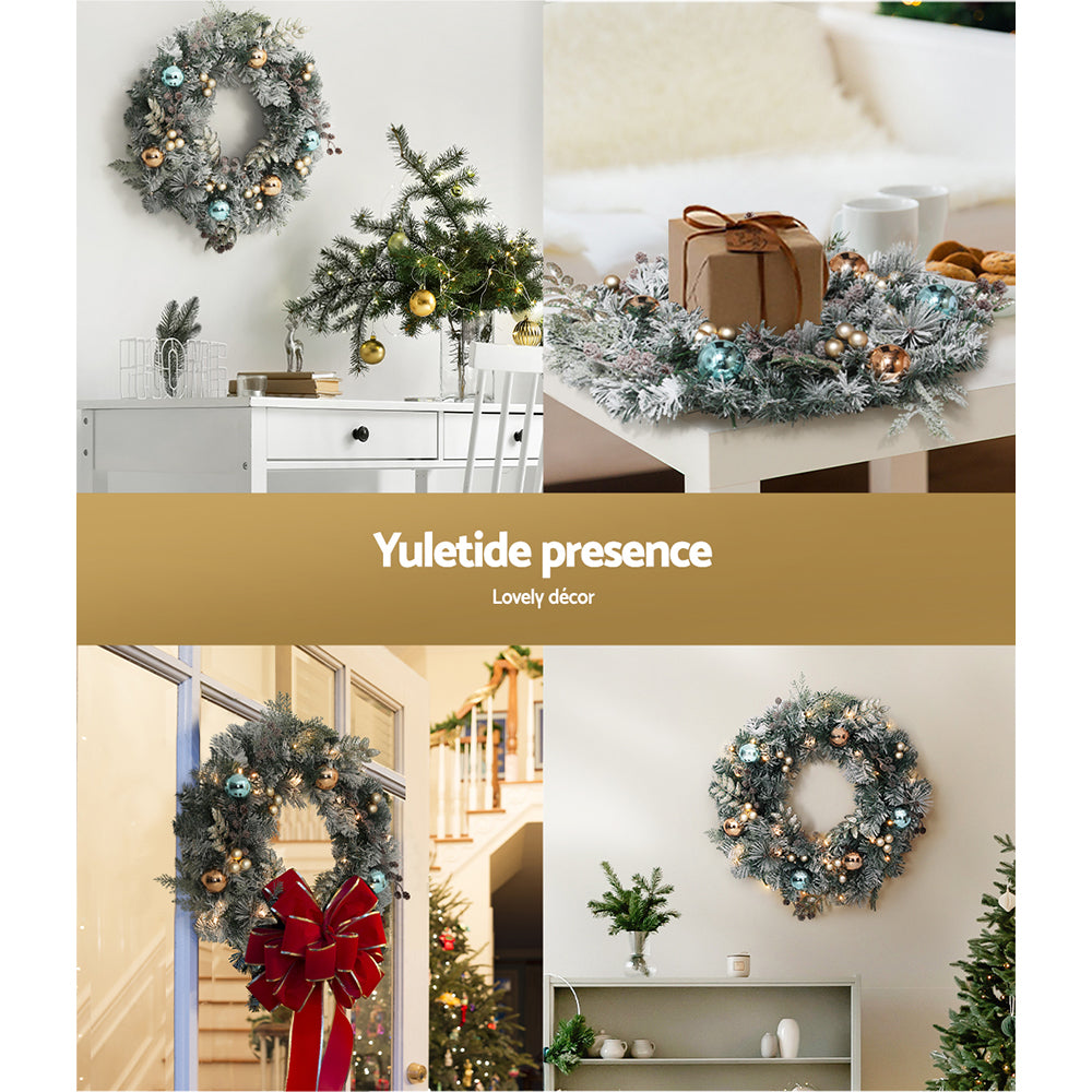 Jingle Jollys 60cm Christmas Wreath LED Snowy Garland Decor