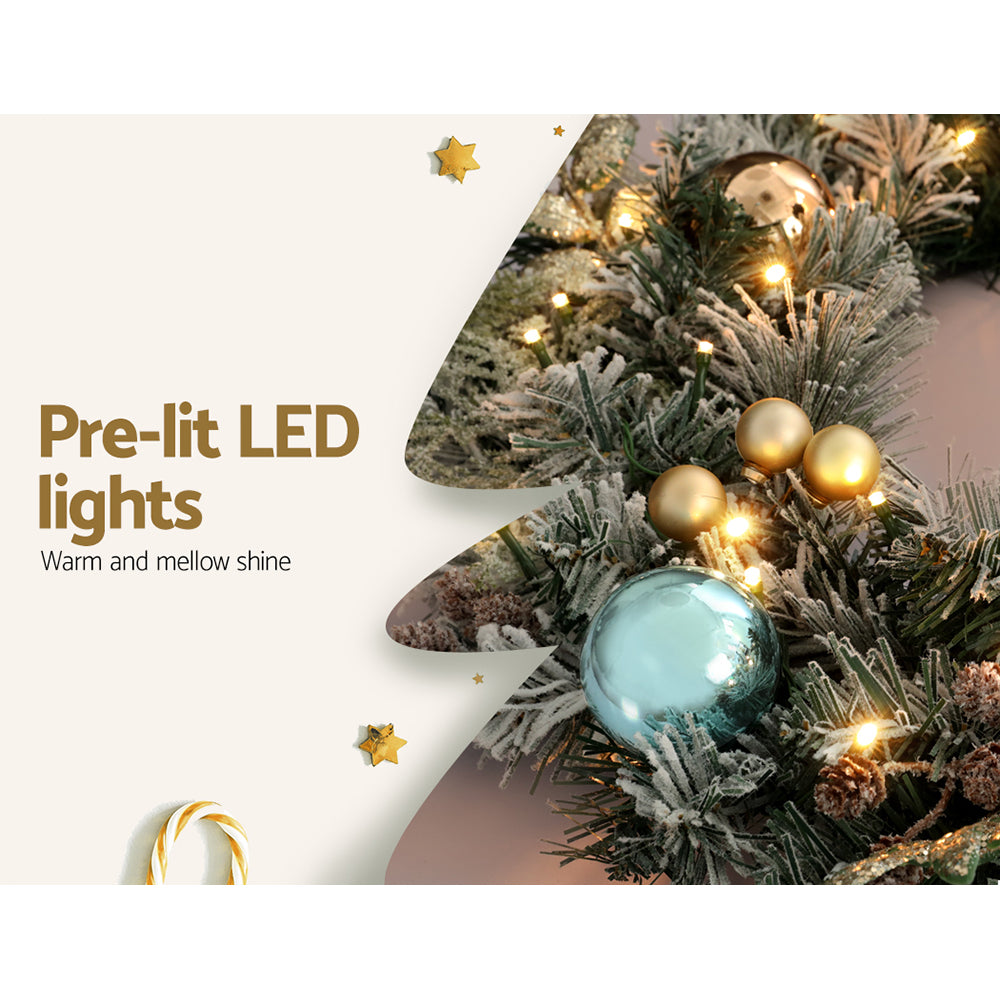 Jingle Jollys 60cm Christmas Wreath LED Snowy Garland Decor