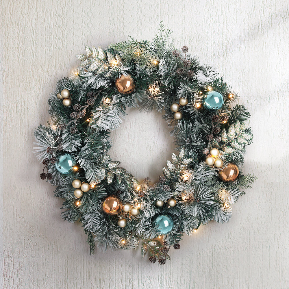 Jingle Jollys 60cm Christmas Wreath LED Snowy Garland Decor
