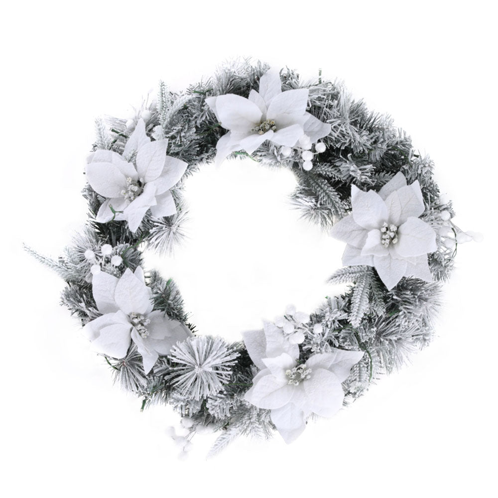 60cm Snow-flocked LED Christmas Wreath with Flowers