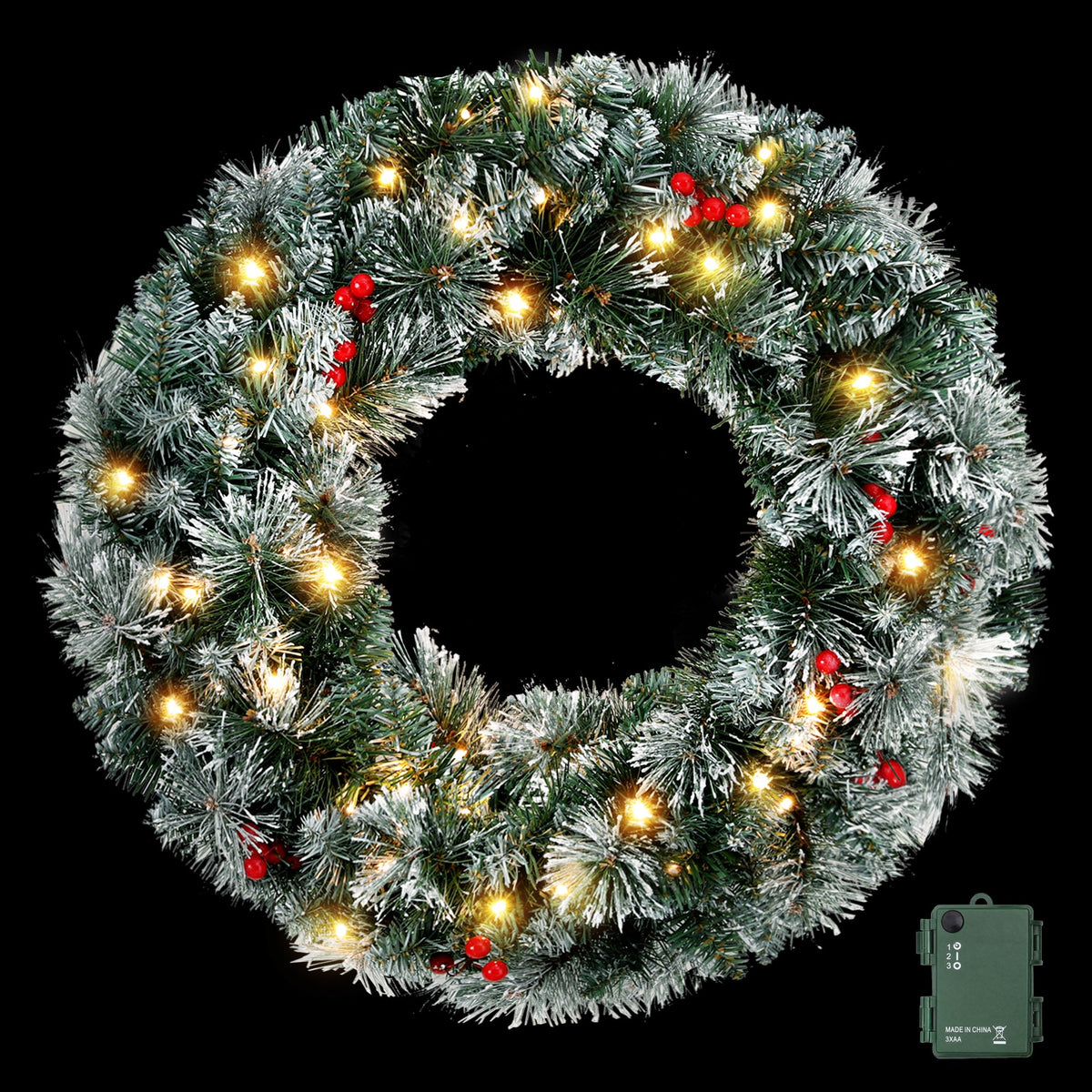 Jingle Jollys 60cm Pre-Lit Christmas Wreath with LED Lights