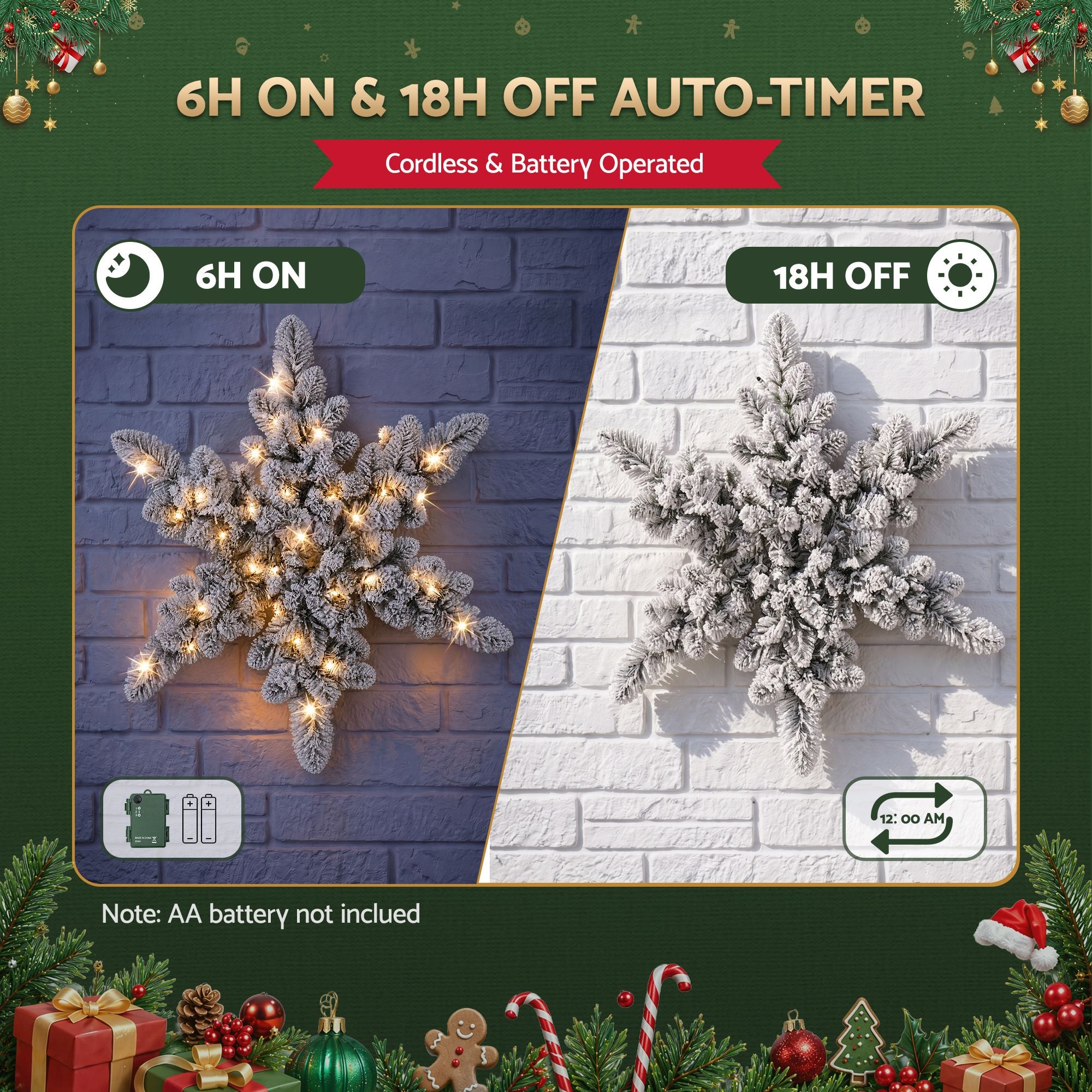 Jingle Jollys 60cm Flocked Snowflake Christmas Wreath Garland Pre-Lit 40 LED Light Decor
