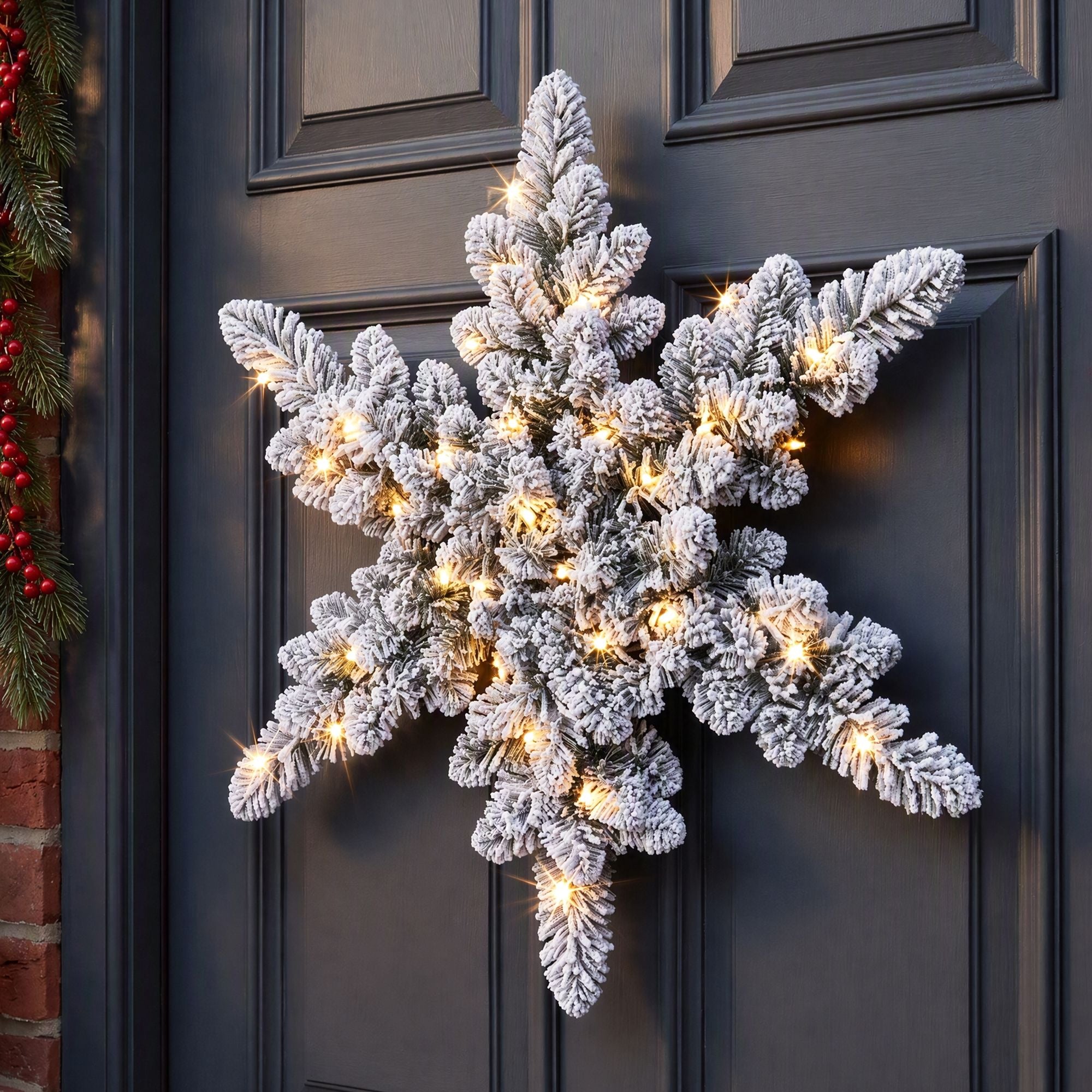 Jingle Jollys 60cm Flocked Snowflake Christmas Wreath Garland Pre-Lit 40 LED Light Decor