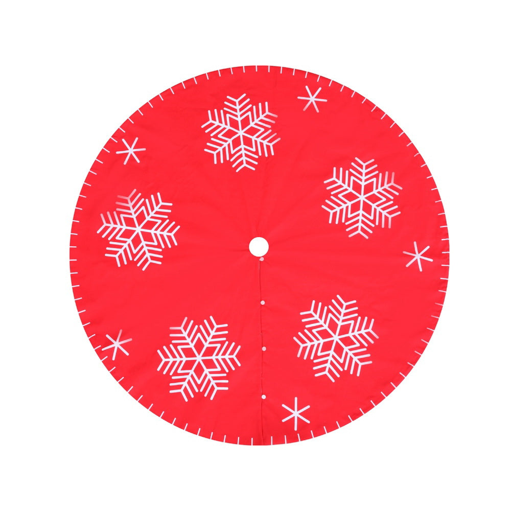 90cm Red Snowflake Christmas Tree Skirt with Buttons