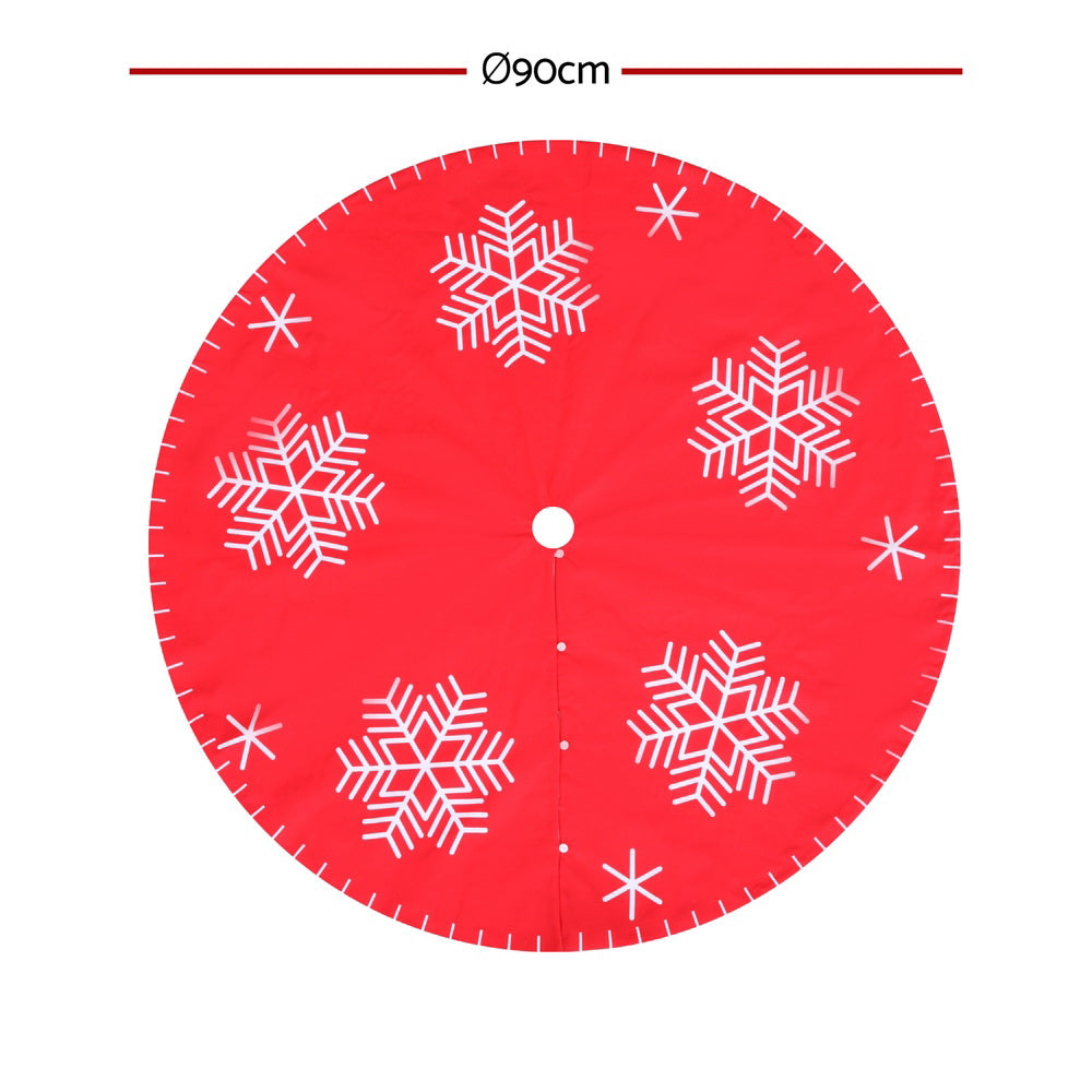 90cm Red Snowflake Christmas Tree Skirt with Buttons