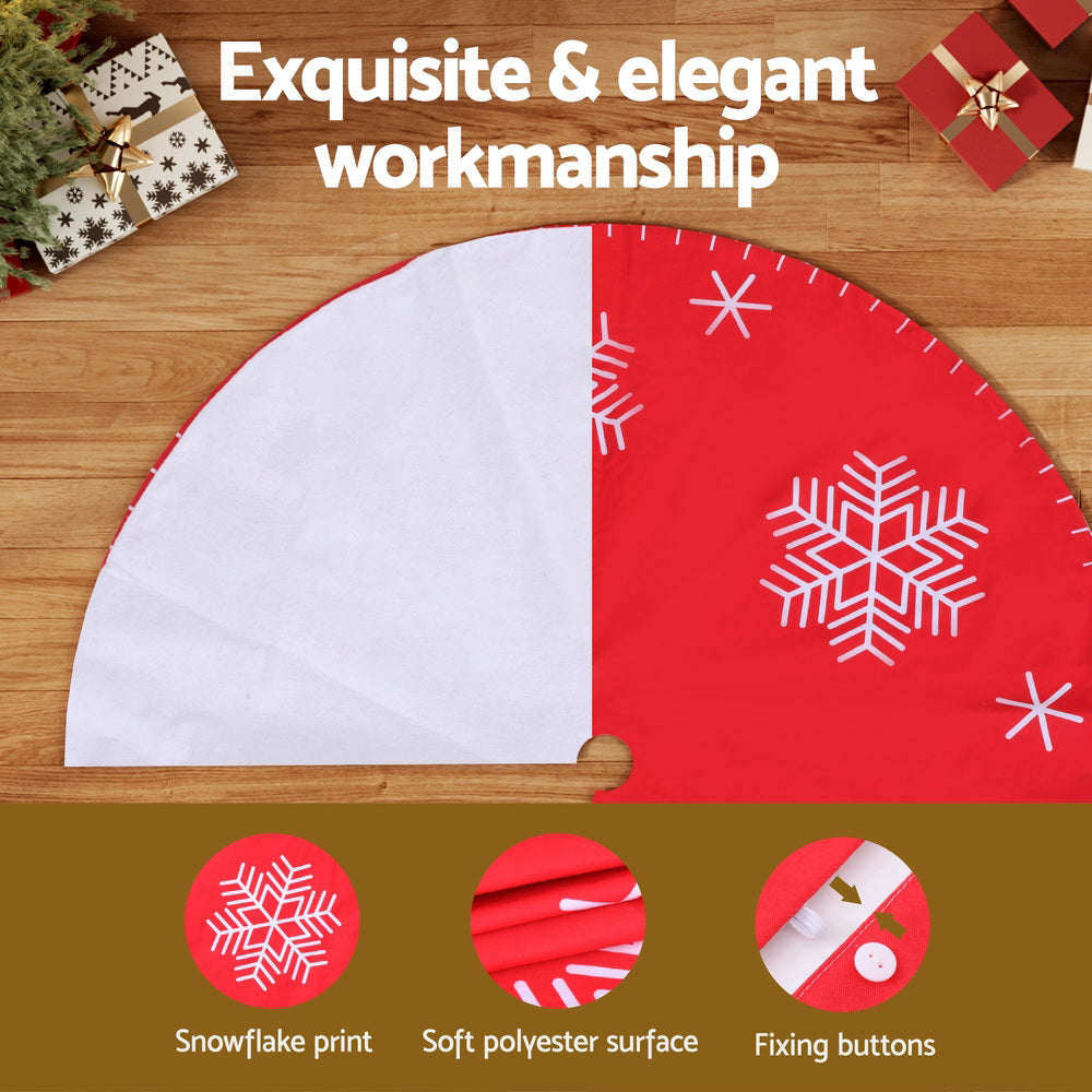 90cm Red Snowflake Christmas Tree Skirt with Buttons