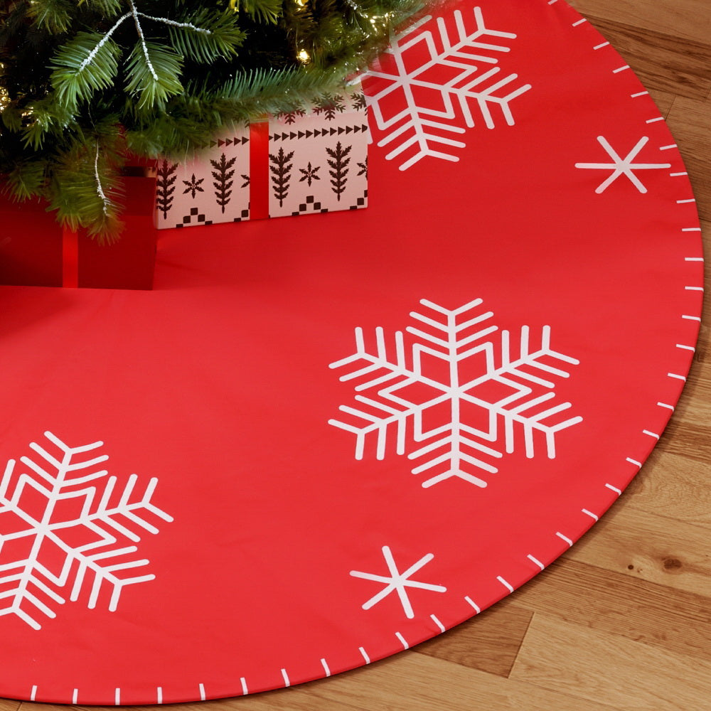 90cm Red Snowflake Christmas Tree Skirt with Buttons