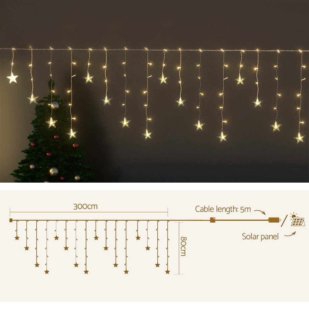 Jingle Jollys 3M Icicle Lights 80 LED Warm White Star Decorations