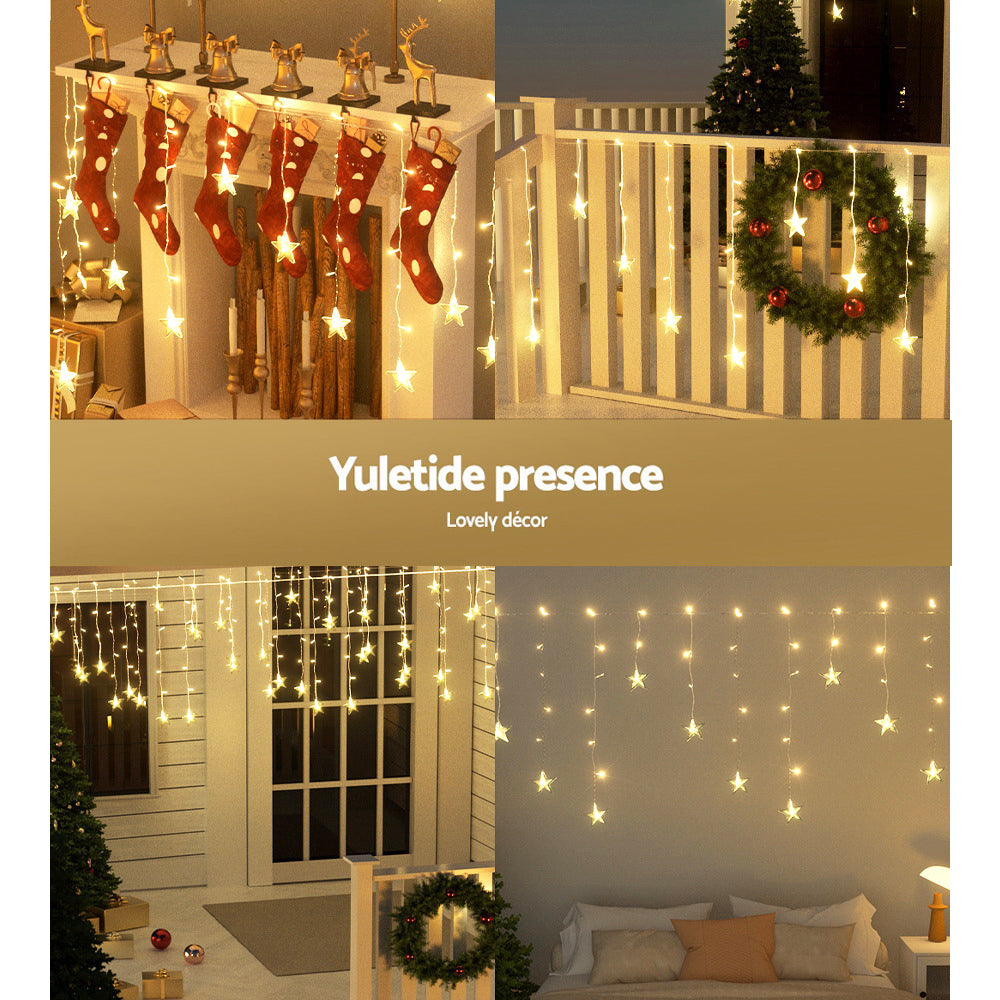 Jingle Jollys 3M Icicle Lights 80 LED Warm White Star Decorations