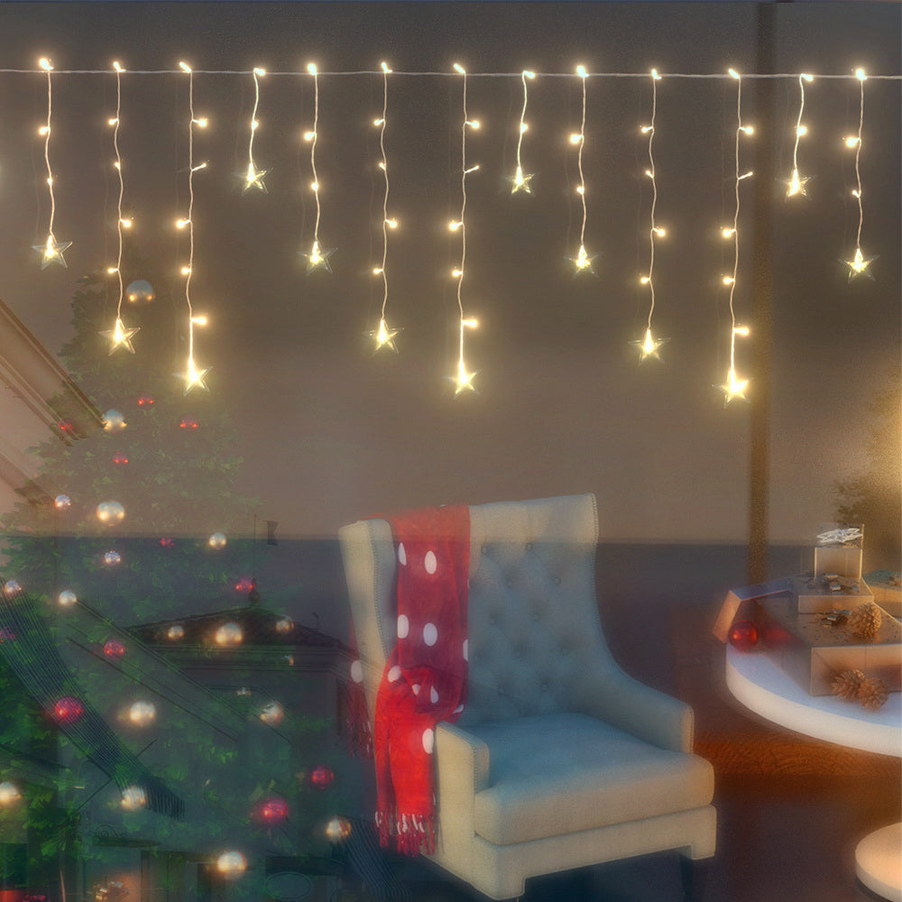 Jingle Jollys 3M Icicle Lights 80 LED Warm White Star Decorations